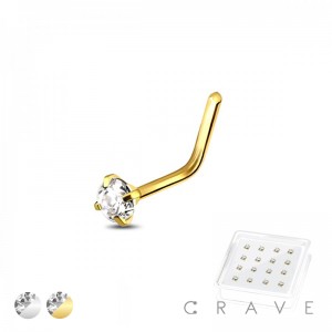 L SHAPE WITH GEM 925 STERLING SILVER CRYSTAL NOSE STUD PACKAGE